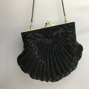 Vintage Black Beaded Purse Evening Bag Mini Bag